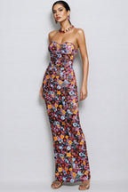 Cyria Strapless Flower Sequin Maxi Dress