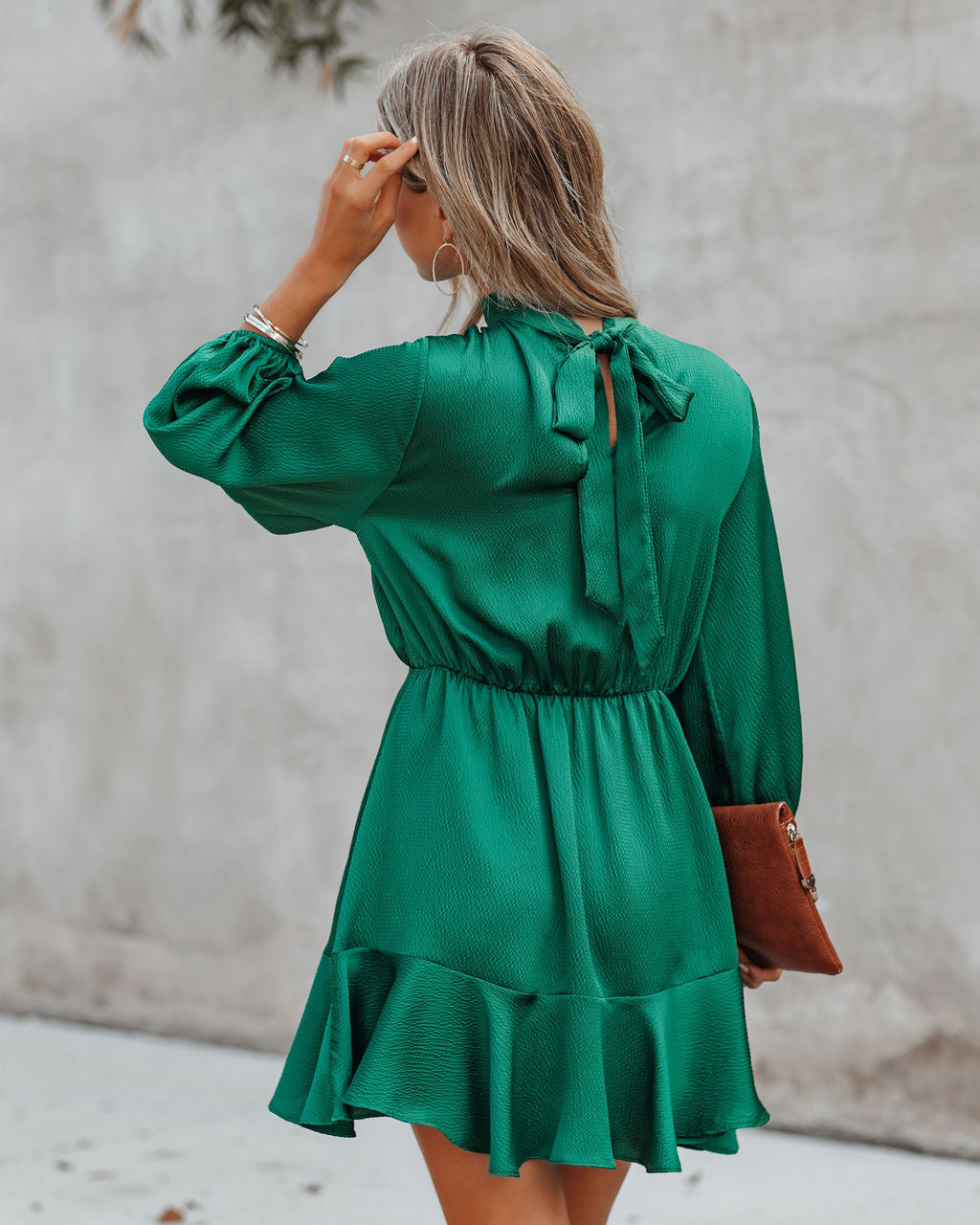 Call Me Angel Textured Satin Dress Hunter Green FINAL