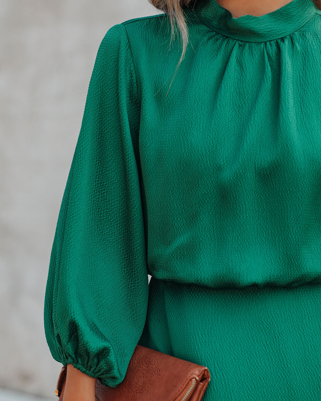 Call Me Angel Textured Satin Dress Hunter Green FINAL