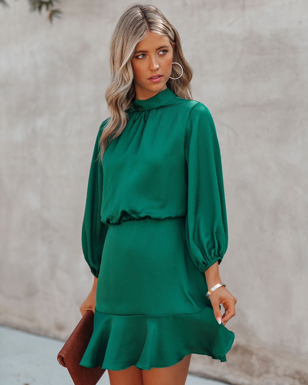 Call Me Angel Textured Satin Dress Hunter Green FINAL