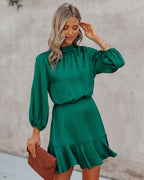 Call Me Angel Textured Satin Dress Hunter Green FINAL