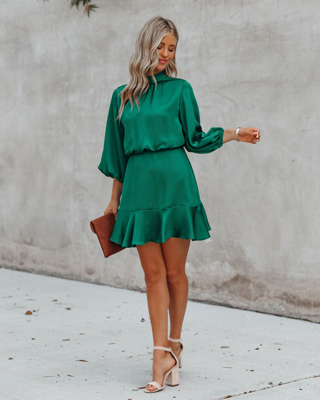 Call Me Angel Textured Satin Dress Hunter Green FINAL