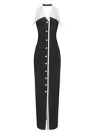 Folded Collar Button Maxi Dress
