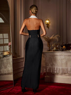 Folded Collar Button Maxi Dress