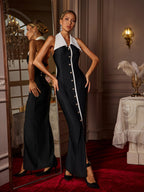 Folded Collar Button Maxi Dress