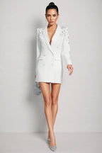 Coria Diamond Embellishment Blazer-White