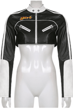 Short motorcycle PU leather jacket