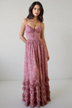 Sablrt Pink Printed Sleeveless Maxi Dress