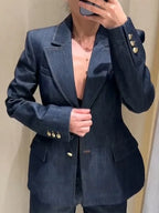 Denim Jacket High Waist Jeans Office Two Piece Set