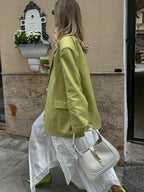 Casual Solid Loose Lapel Long Single Pocket Autumn Office Street Coat