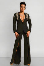 Pael Rhinestone Split Blazer Set