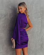 Caydan Satin One Shoulder Cutout Dress Plum FINAL