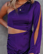Caydan Satin One Shoulder Cutout Dress Plum FINAL