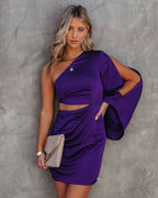 Caydan Satin One Shoulder Cutout Dress Plum FINAL