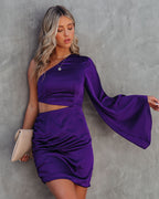 Caydan Satin One Shoulder Cutout Dress Plum FINAL