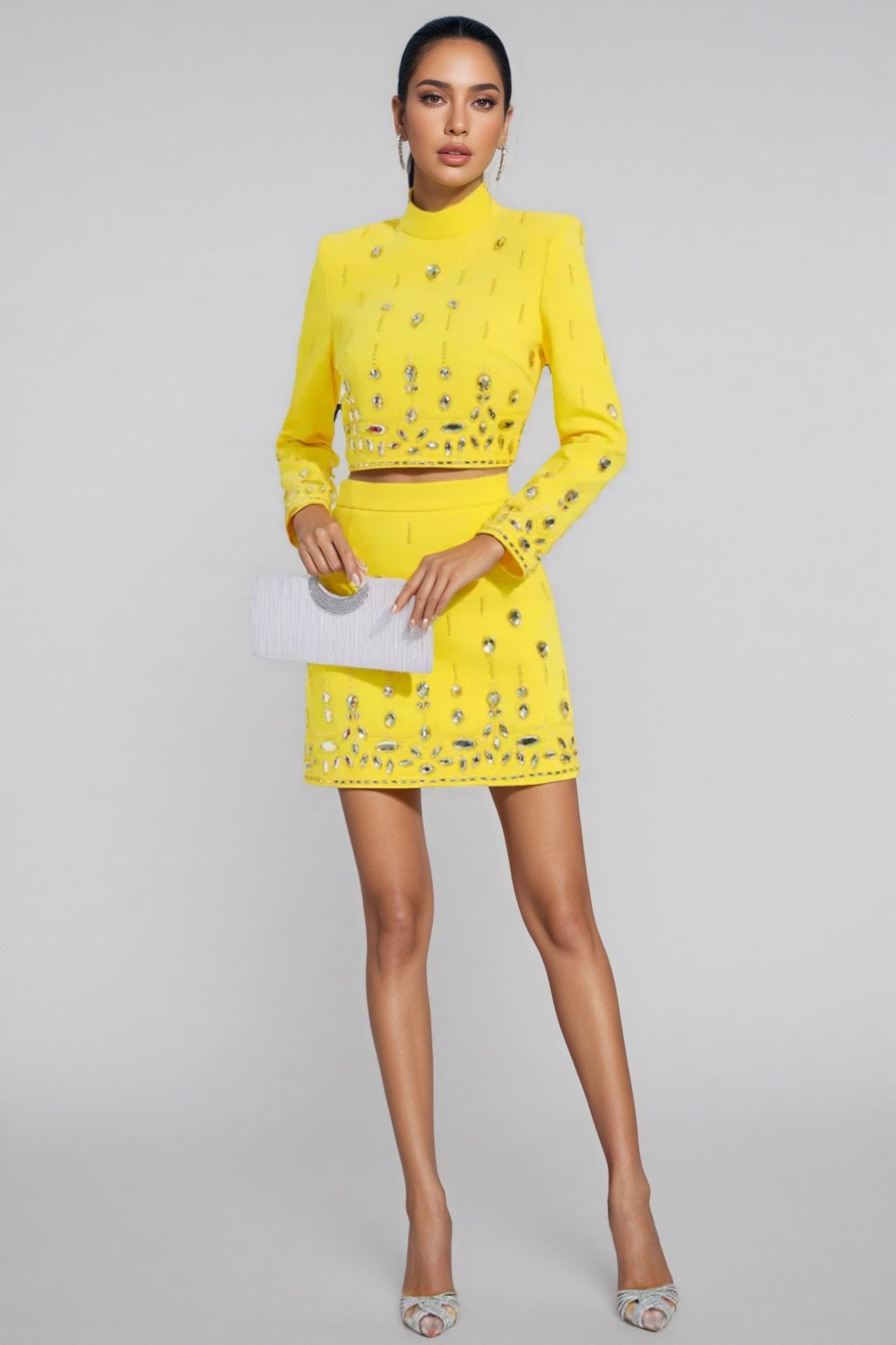 Velia Beaded Short Top Mini Dress Two-Piece Set