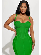 Summer Sexy Sleeveless Backless Green Midi Bodycon Bandage Elegant Party Dress