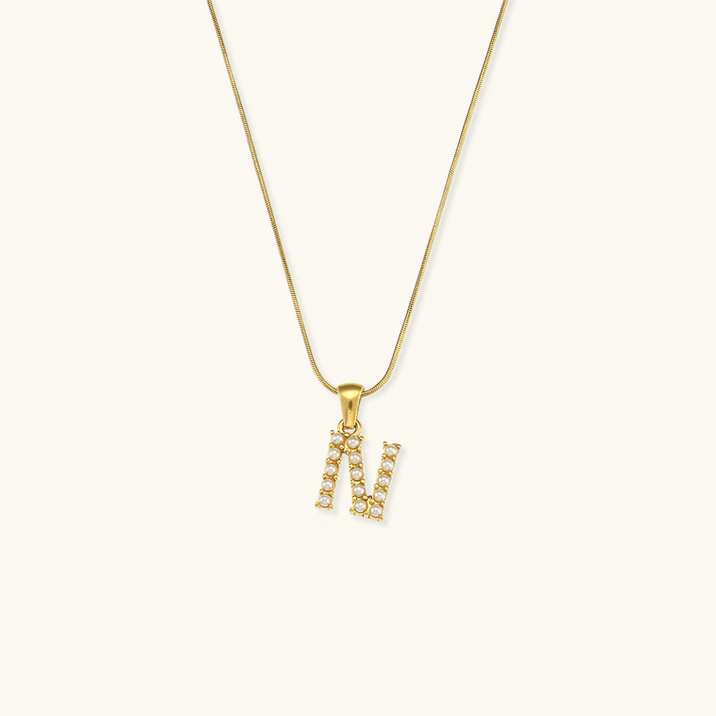 Celeste - Gold Pearl Letter Necklace