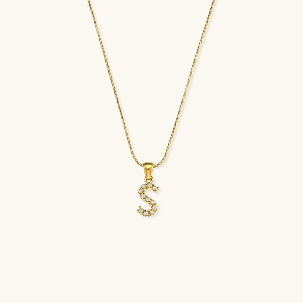 Celeste - Gold Pearl Letter Necklace