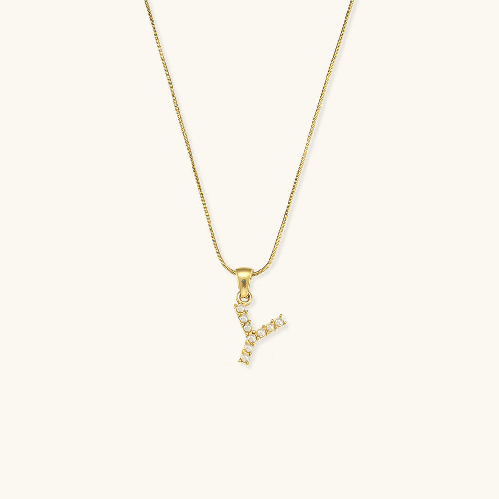 Celeste - Gold Pearl Letter Necklace