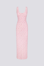 Sara Premium Cherry Red Backless Maxi Dress with Floral Print Designer Edit