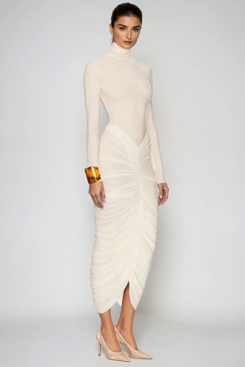 Cesarina High Neck Ruch Midi Dress