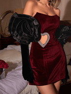 Camellia Flower Satin Gloves In Black