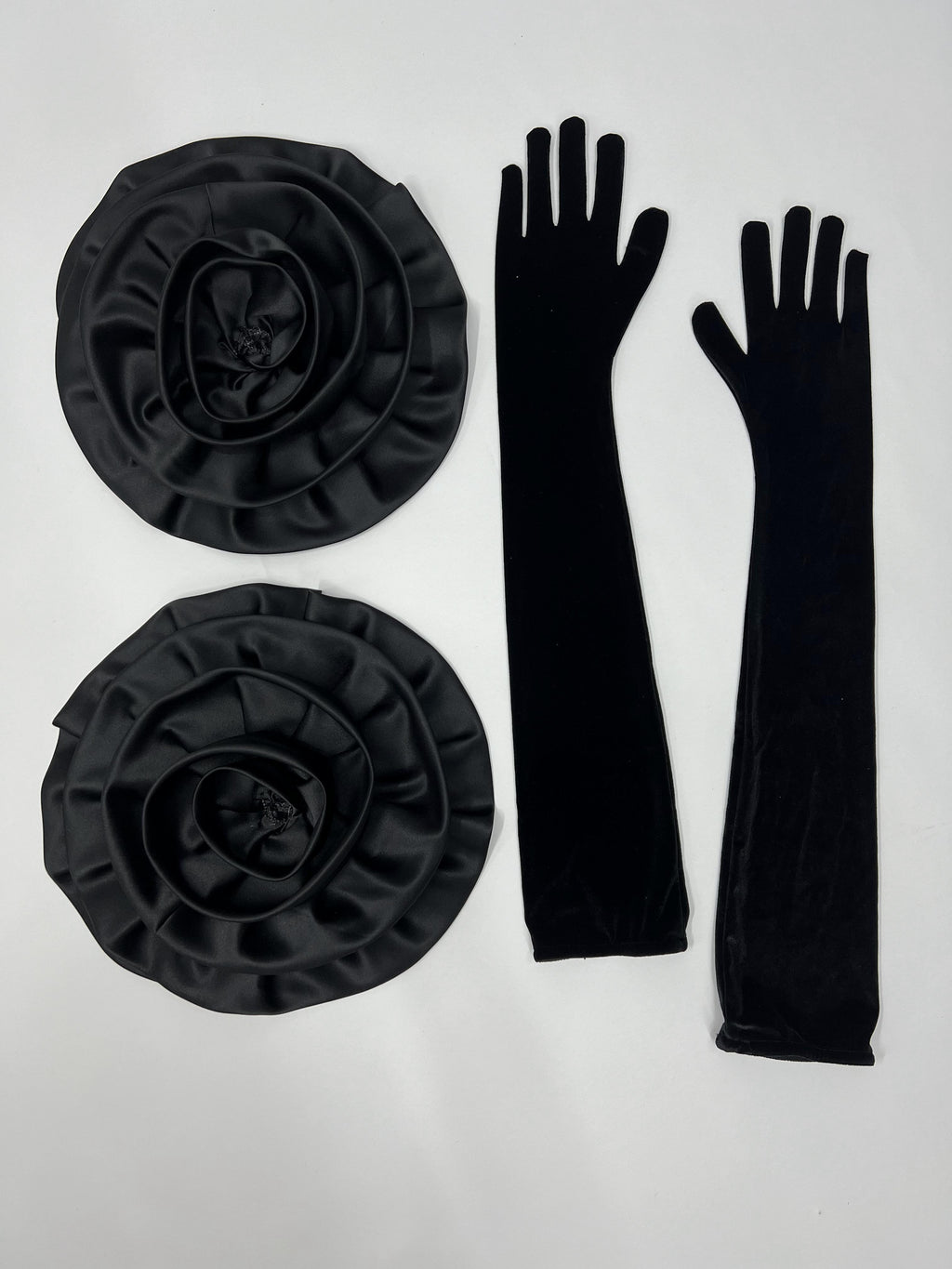 Camellia Flower Satin Gloves In Black