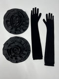 Camellia Flower Satin Gloves In Black