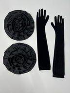 Camellia Flower Satin Gloves In Black