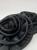 Camellia Flower Satin Gloves In Black