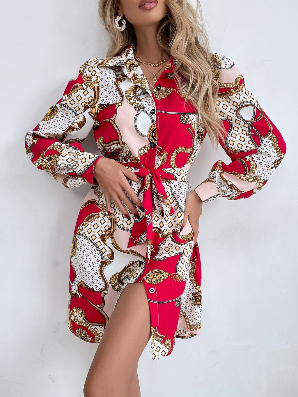 Chain Print Shirt Dress