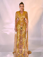 Chana Sequin Crystal Mesh Maxi Dress