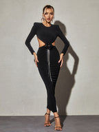 Chandani Long Sleeve Flower Fringe Midi Dress