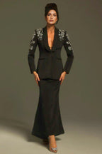 Quinen Long Sleeve Rhinestone Blazer Set