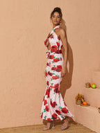 Charlotte Halterneck Rose Printed Maxi Dress