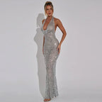 Chic Sparkling Sequin Women's Backless Maxi Sexy Deep Party Dress
