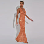 Chic Sparkling Sequin Women's Backless Maxi Sexy Deep Party Dress