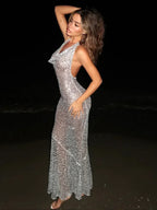 Chic Sparkling Sequin Women's Backless Maxi Sexy Deep Party Dress