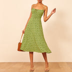 DressBetty - Women Summer Smocked Elastic Waist Tie Neck Sleeveless Spaghetti Strap Beach Dress
