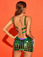Christina Chainmail Split Green Mini Dress
