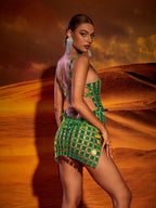 Christina Chainmail Split Light Green Mini Dress