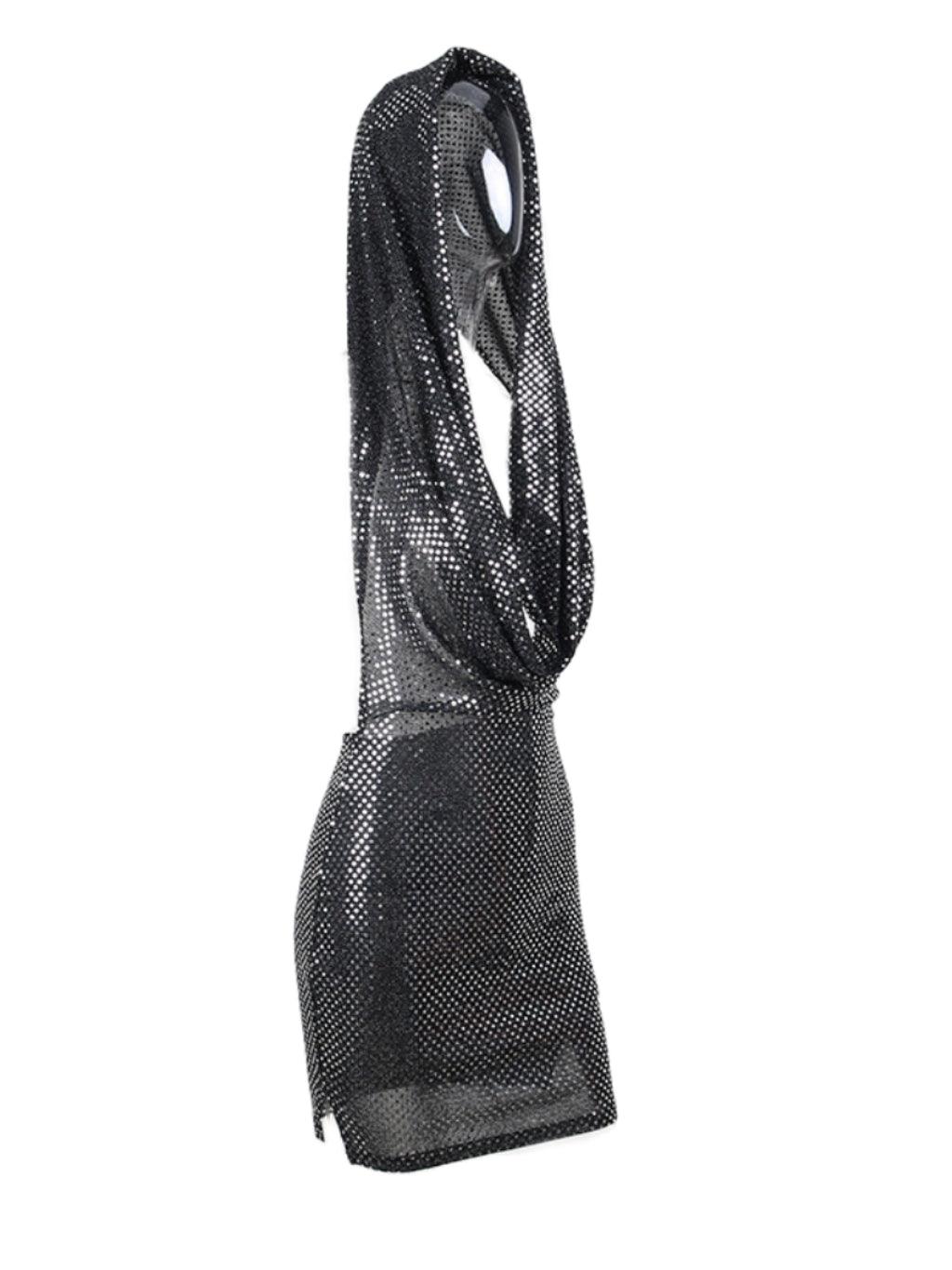 Glitter Plunge Hooded Dress