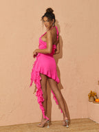 Claire Plunge Mesh Mini Dress In Hot Pink