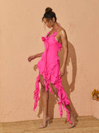 Claire Plunge Mesh Mini Dress In Hot Pink