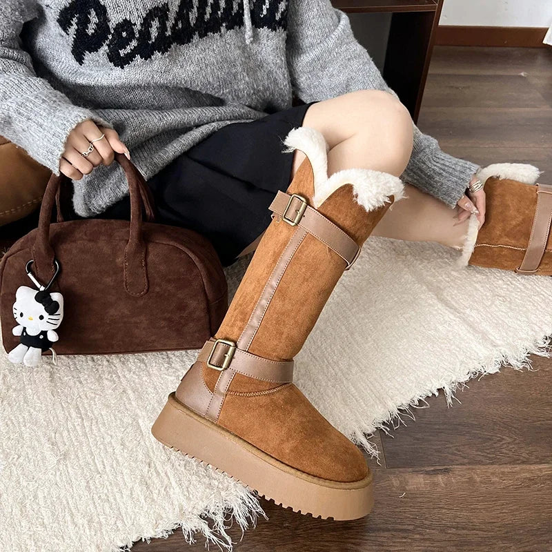 Classic Versatile Ladies Snow Boots 2024 Winter New Comfortable and Warm Women's Midcalf Boots Botas Altas Plataforma Mujer