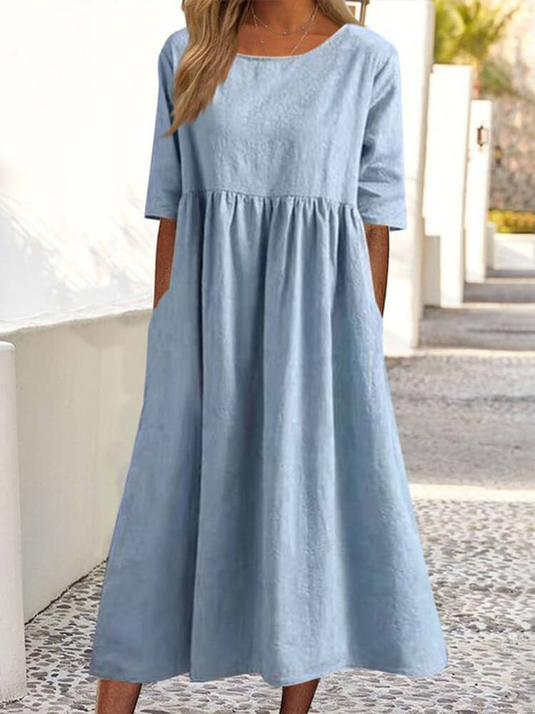 Classy Plain Round Neck Midi Dress