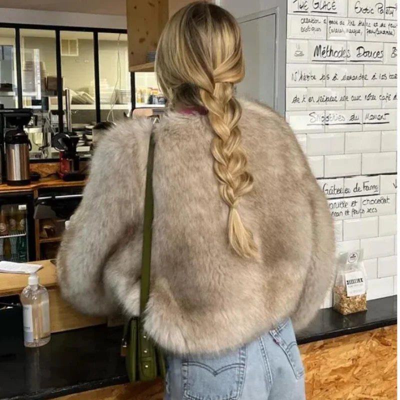 Clearance Fur Warm Furry Long Sleeve Loose Vneck Autumn Fashion Coat