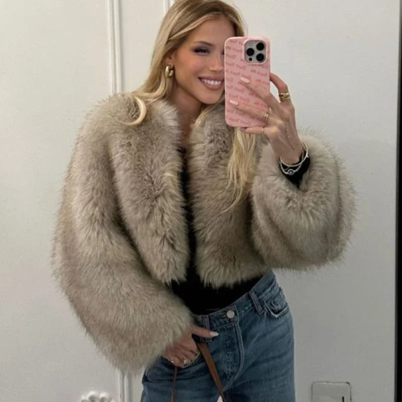 Clearance Fur Warm Furry Long Sleeve Loose Vneck Autumn Fashion Coat