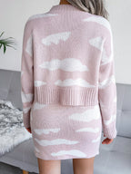 Clouds Pattern Drop Shoulder Sweater & Skirt